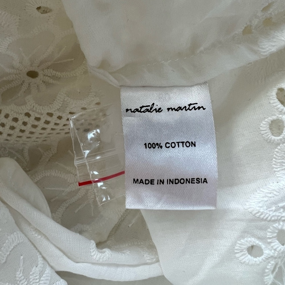 Natalie Martin Lisa Cotton White Eyelet 3/4 Balloon Sleeves Crew Neck Dress, XL - Picture 10 of 12